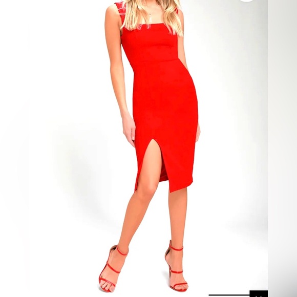 Lulus Chic Red Sleeveless Bodycon Midi Dress Size Small - Picture 4 of 12